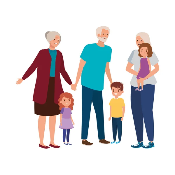 Grandparents with grandchildren avatar character — Stock Vector