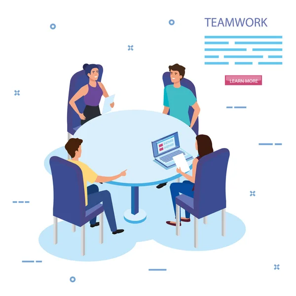 Work team group in meeting avatar characters — Stock Vector