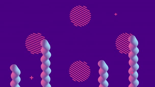 Cores linhas e figuras geométricas em animação de fundo lilás — Vídeo de Stock