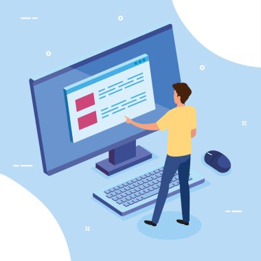 Masaüstü bilgisayarlı iş adamı