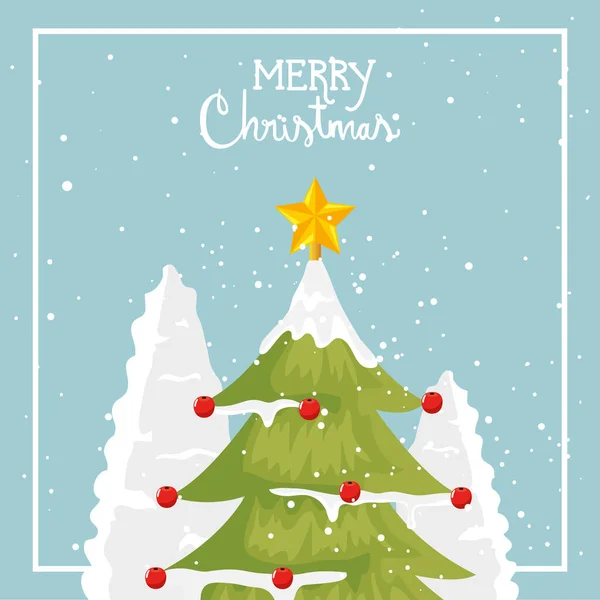 Merry christmas poster with pine tree — Stock Vector