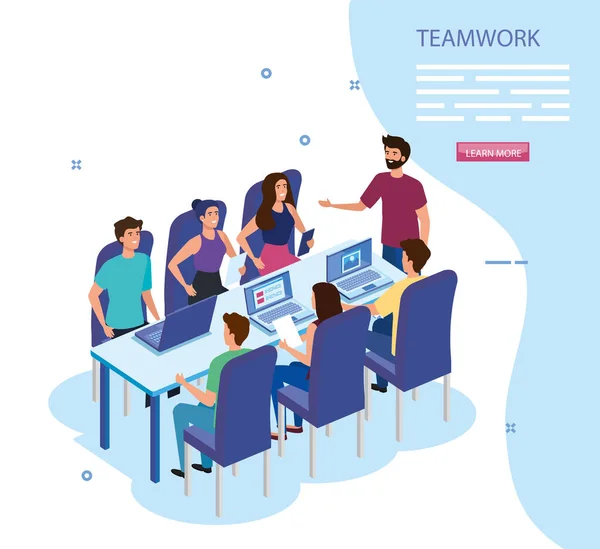 Work team group in meeting avatar characters — Stock Vector
