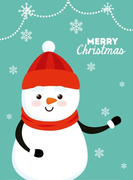 Cartaz de Natal feliz com boneco de neve — Vetor de Stock