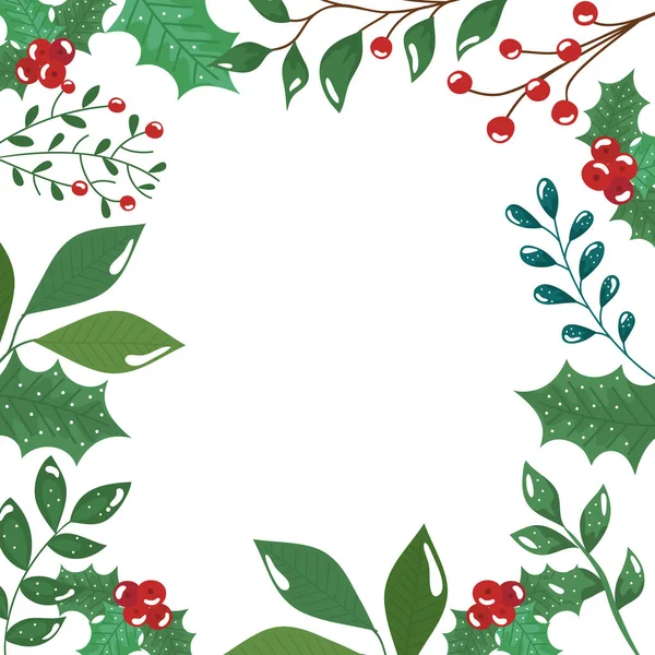 種子クリスマスのアイコンを持つ葉や枝のフレーム — ストックベクタ
