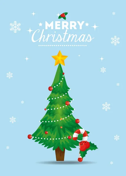 Merry christmas poster with pine tree — Stock Vector