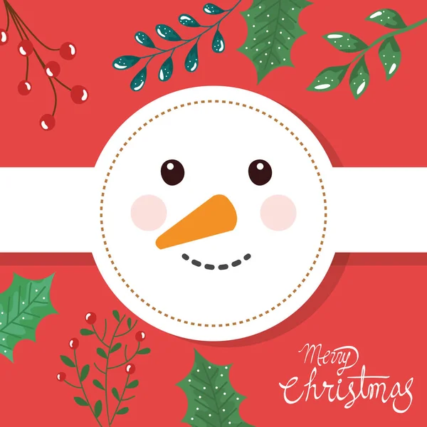 Feliz cartel de Navidad con cara de muñeco de nieve — Vector de stock