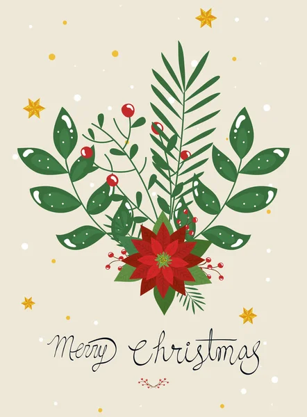Frohe Weihnachten Plakat mit Blumenschmuck — Stockvektor