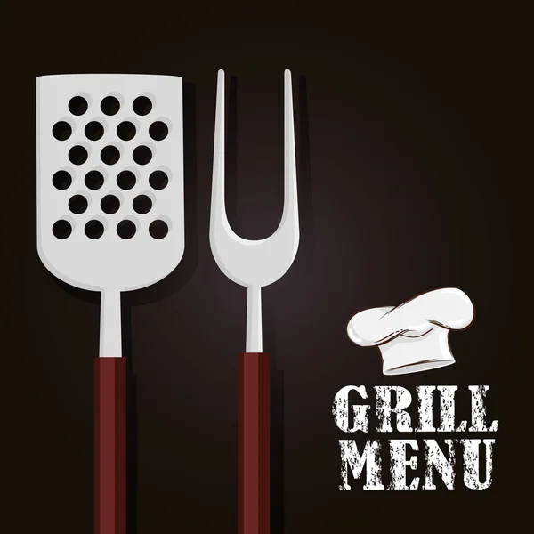 Grill menu with cutlery and hat chef — ストックベクタ