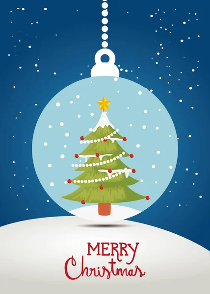 Merry christmas poster with pine tree in decorative ball — ストックベクタ