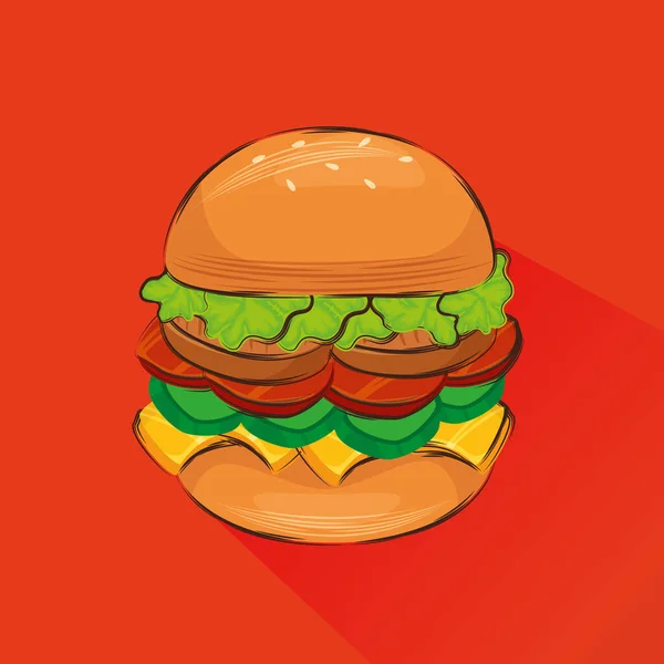 Вкусный гамбургер икона быстрого питания — стоковый вектор