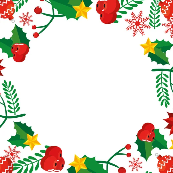 Rámové Vánoce s listy a dekorací — Stockový vektor