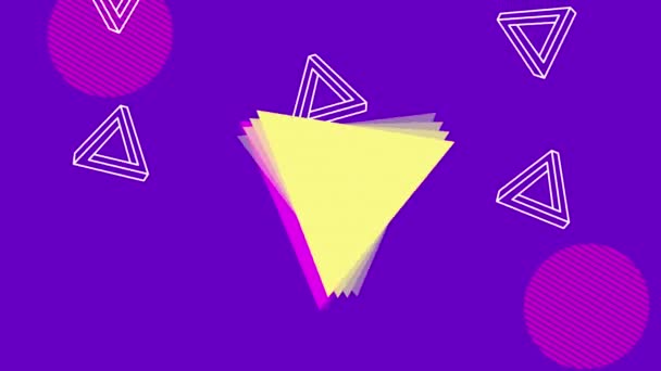 Lignes de couleurs et figures géométriques dans l'animation de fond violet — Video
