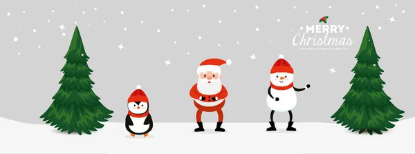 Frohe Weihnachten Plakat mit Kiefern und Dekoration — Stockvektor