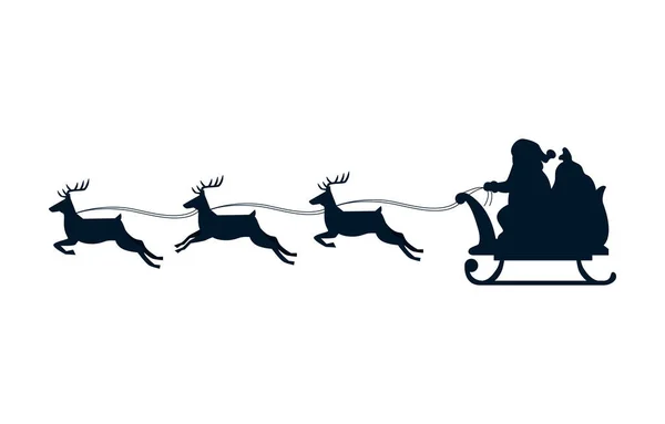 Silhouette of sled santa claus with reindeer isolated icon — Stock Vector