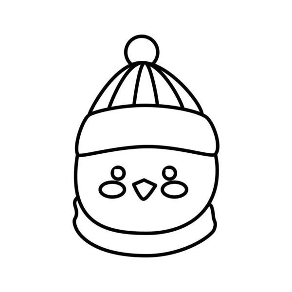 Cabeza de feliz navidad lindo pingüino línea estilo icono — Archivo Imágenes Vectoriales