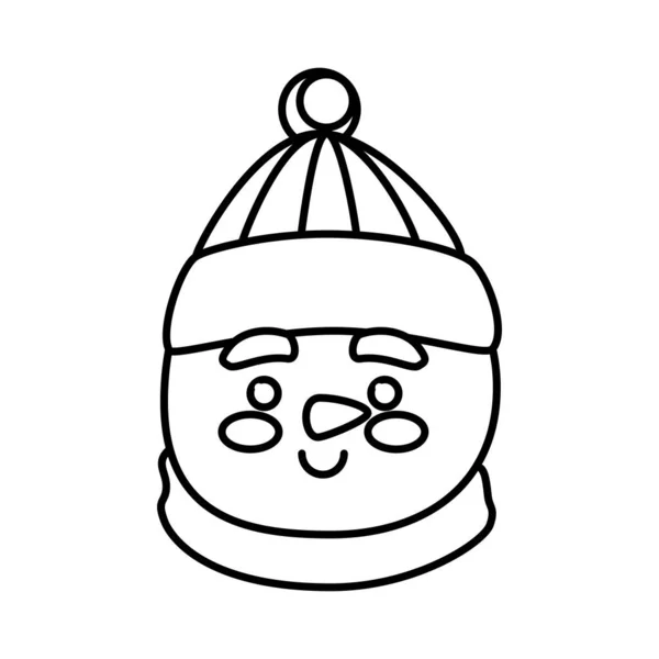 Tête de bonhomme de neige personnage joyeux noël ligne style icône — Image vectorielle