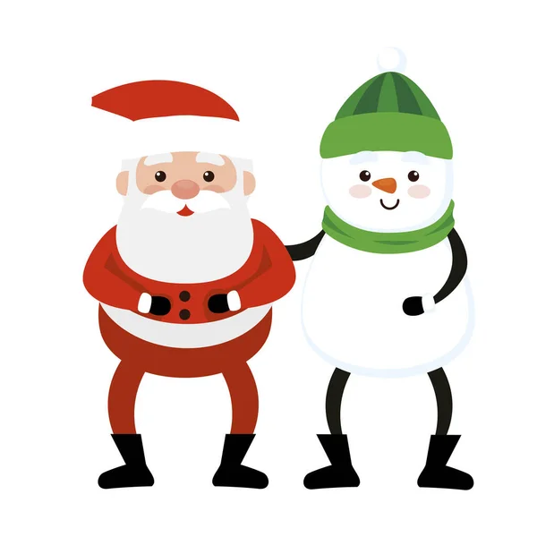 Feliz Natal Papai Noel com boneco de neve — Vetor de Stock