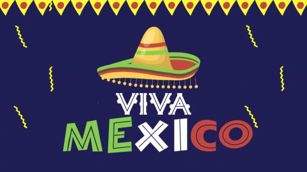 Viva animación mexicana con sombrero mexicano — Vídeo de stock