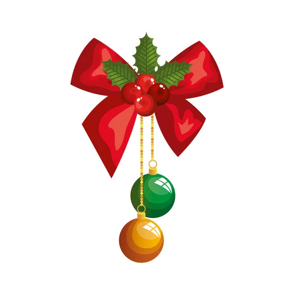 Bolas de Navidad colgando con la decoración del arco — Vector de stock