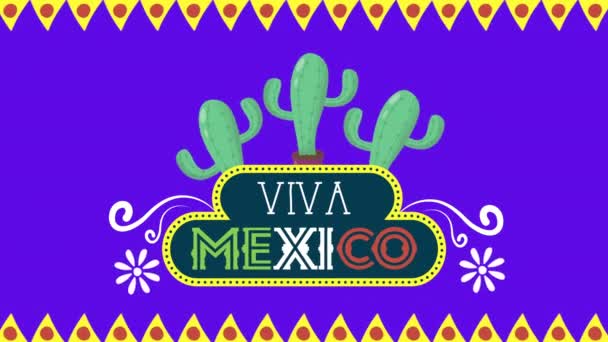 Viva mexico animace s kaktusovými rostlinami — Stock video