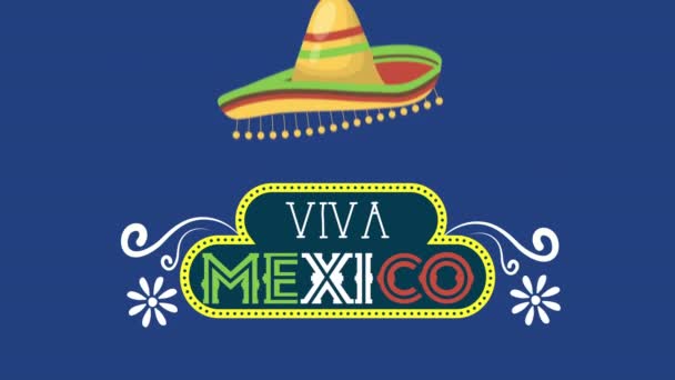 Viva animación mexicana con sombrero mexicano — Vídeo de stock
