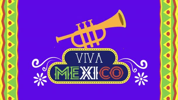 Viva mexico animation with trumpet instrument — Stock Video