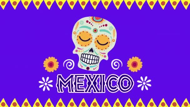 Viva mexico animation med dödskalle mask — Stockvideo