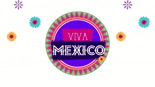 Viva mexico animace s květinami a kruhový rámec — Stock video