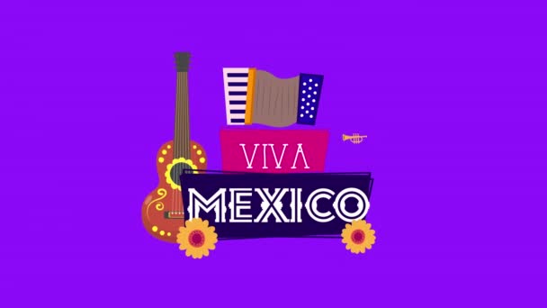 Живая мексиканская анимация с музыкальными инструментами — стоковое видео