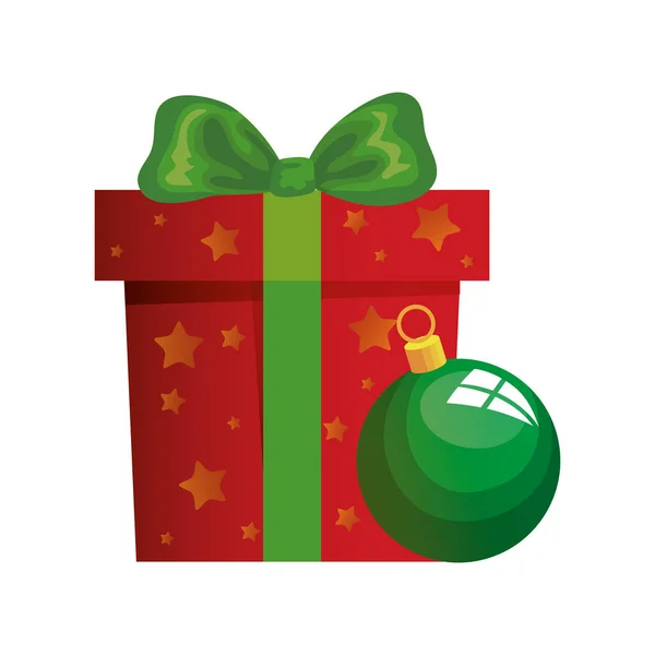 Caixa de presente com bola de Natal ícone isolado — Vetor de Stock
