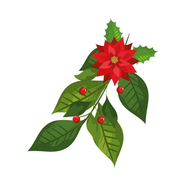 Hojas con semillas decoración Navidad aislado icono — Vector de stock