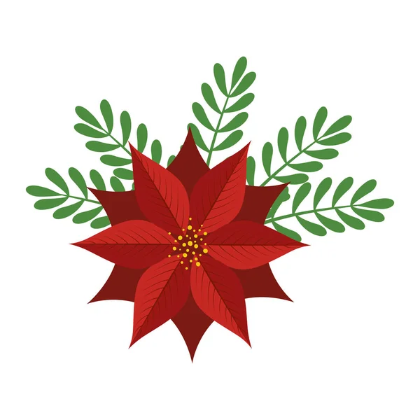 Flor navidad decorativa con hojas — Vector de stock