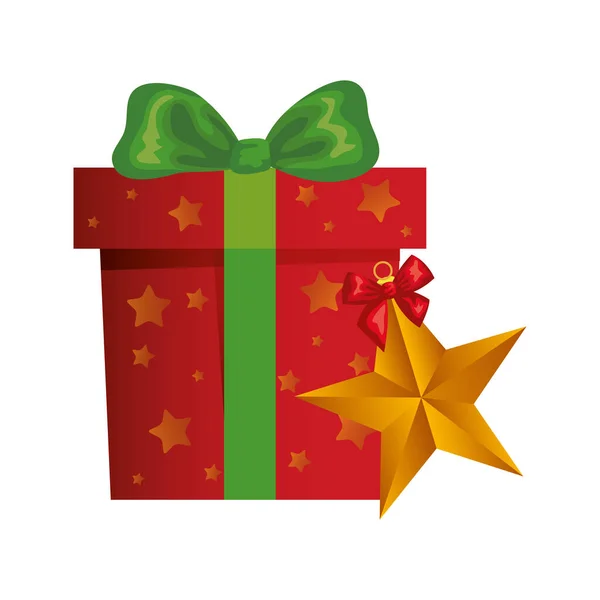 Geschenkdoos kerstmis met ster geïsoleerd pictogram — Stockvector