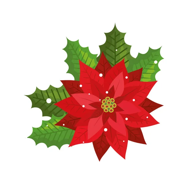 Hojas con flor icono de Navidad aislado — Vector de stock