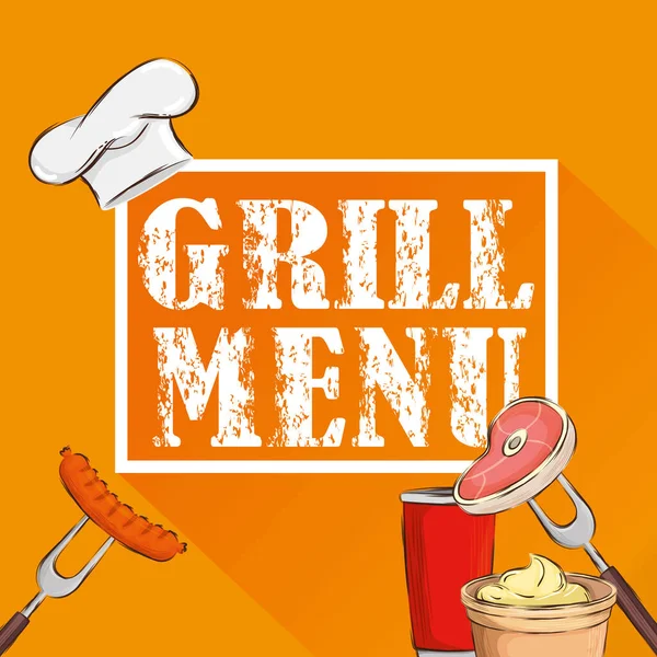 grill menu and delicious food with hat chef