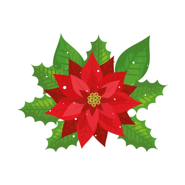 Hojas con flor icono de Navidad aislado — Vector de stock