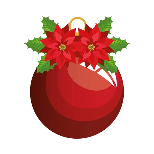 М'яч Різдво з прикрасою квітів ізольована ікона — стоковий вектор