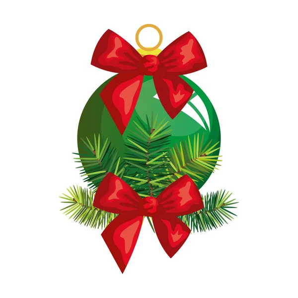 Bola de Navidad con la decoración del arco icono aislado — Vector de stock