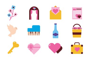 İzole düğün ve aşk yassı ikon vektör dizaynı