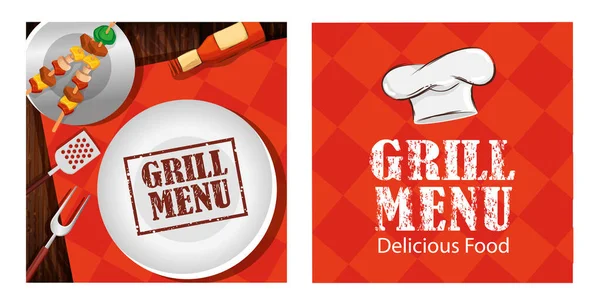 Ensemble affiche de menu grill avec de délicieux aliments — Image vectorielle