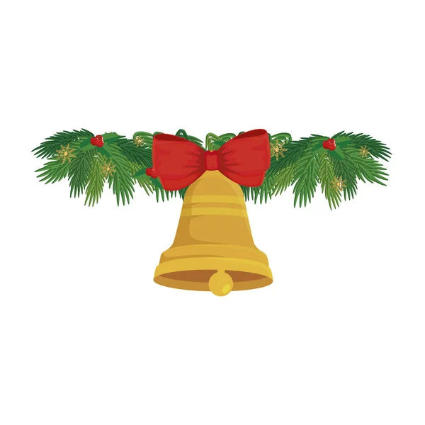 Decorazione campana natalizia con fiocco a nastro in foglie tropicali — Vettoriale Stock