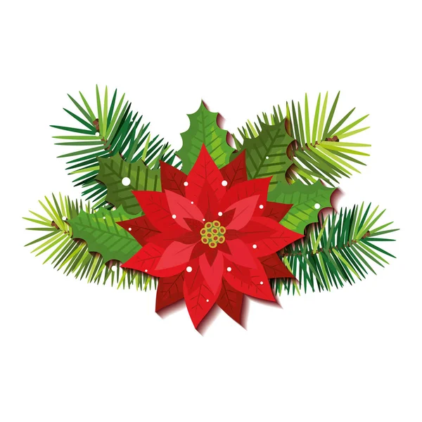 Leafs with flower christmas isolated icon — Stock Vector