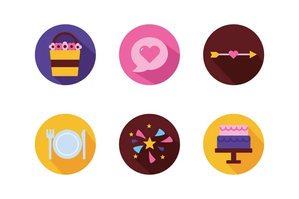 Boda aislada y bloque de amor icono conjunto de diseño de vectores — Vector de stock