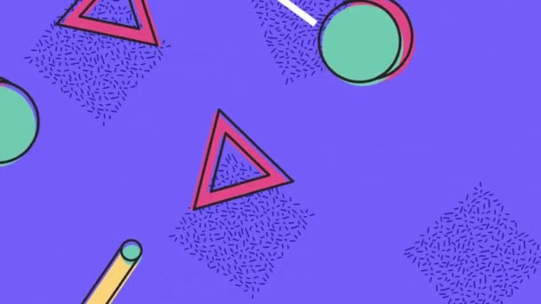 Χρώματα γραμμές και γεωμετρικά σχήματα σε λιλά animation φόντο — Αρχείο Βίντεο