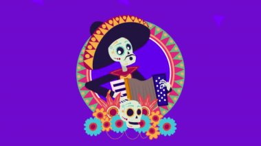 Yaşasın Meksika animasyonu. Mariachi kurukafa akordeon çalıyor.