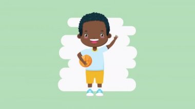 Basketbol balonu karakteri olan afro küçük çocuk.