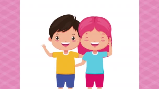Симпатичные маленькие дети пара персонажей — стоковое видео