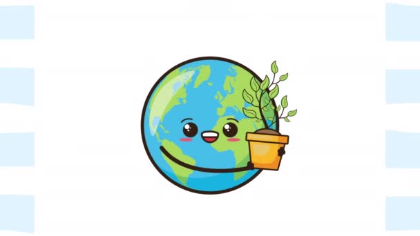 Φιλικά προς το περιβάλλον κινούμενα σχέδια με πλανήτη γη και φυτό — Αρχείο Βίντεο