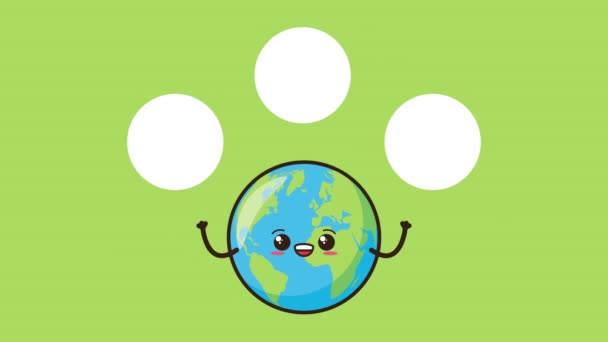 Animação ambiental eco amigável com caráter de terra e ícones de jogo — Vídeo de Stock