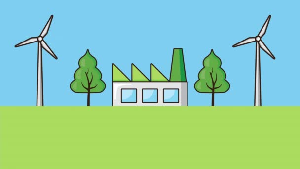 Eco friendly environmental animation with earth character and energy production — Stock Video